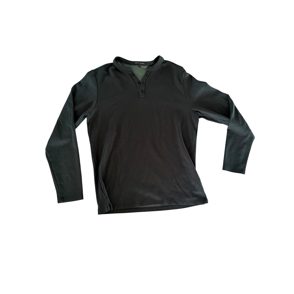 Robert Barakett Mens Forest Green Long Sleeve Henley Shirt Textured Knit L